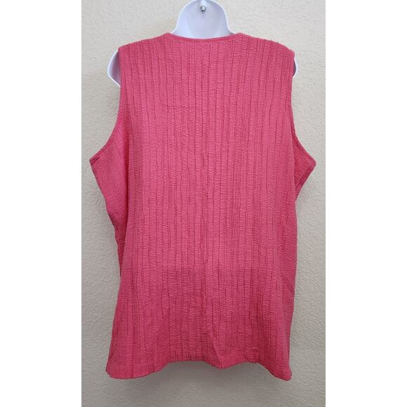 Pink Crinkled Round Neck Sleeveless Top 22W 24W Plus Lightweight Soft Stretchy - Picture 3 of 4